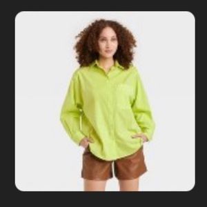 BRAT GREEN Target sleeve oversized button down boyfriend New Day lime green XS-M